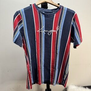 VTG Y2K Kangol Rugby Vertical Striped Shirt Large Red Navy 90 Hip Hop Streetwear